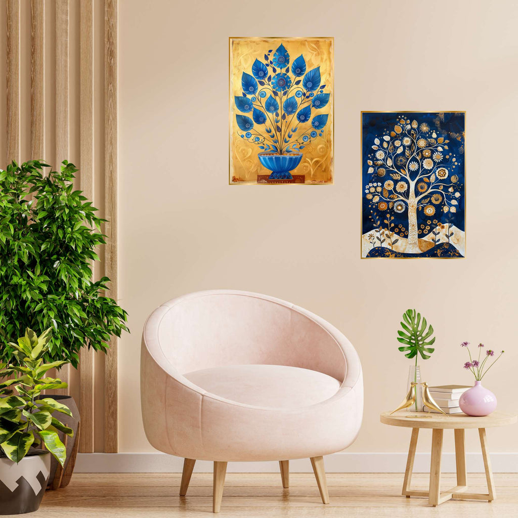 Set of Two Wall Paintings for Wall Dacoration Golden Framed Wall Paintings for Living Room & Bedroom Wall Art for Home Decoration & Office Wall Décor (14x11 inch CH-GD2-10)