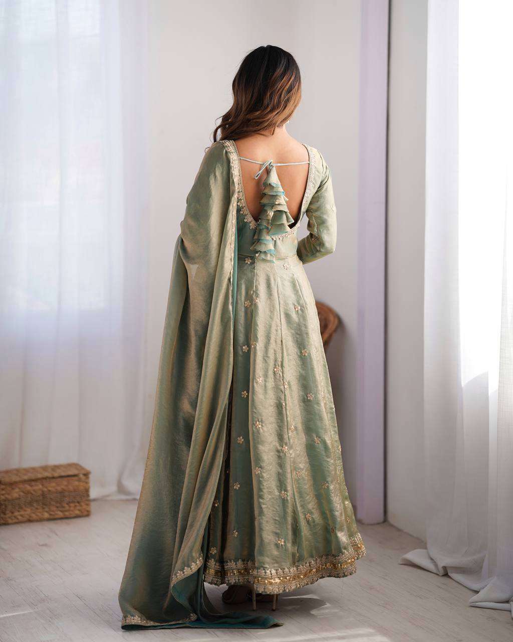 Women's Fandy Silk Coding with Sequnce work Long Anarkali Kurti Gown With Dupatta