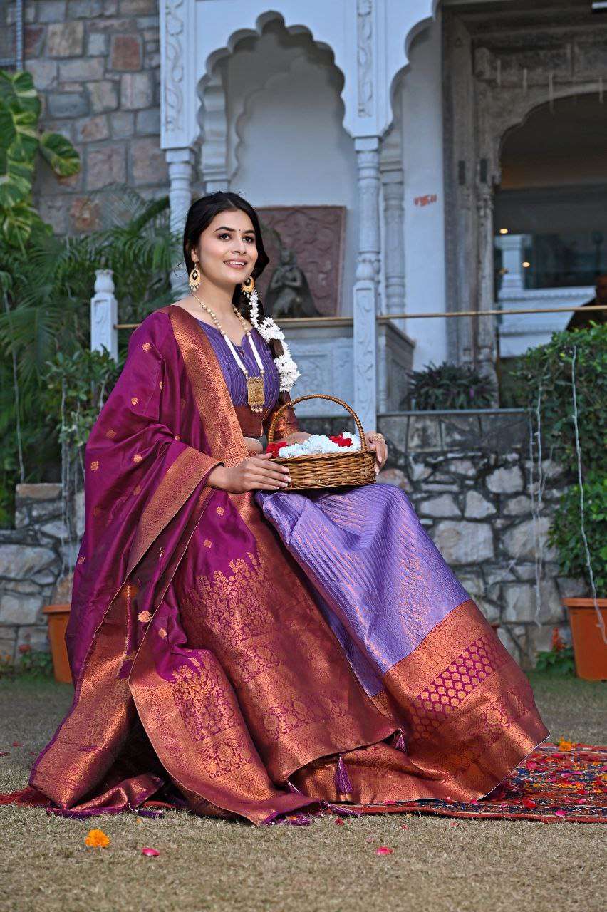 Women's Tussar Silk Patola Print Lehenga Choli Dupatta Set