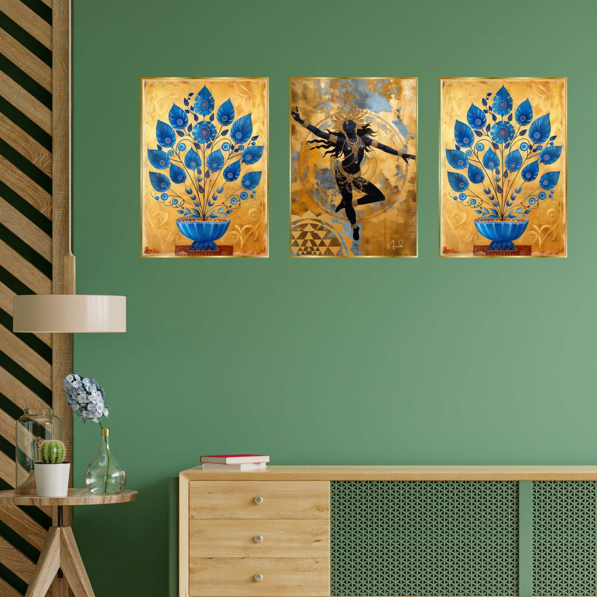 Set of Three Wall Paintings for Wall Dacoration Golden Framed Wall Paintings for Living Room & Bedroom Wall Art for Home Decoration & Office Wall Décor (24x18 inch CH-GD3-10)