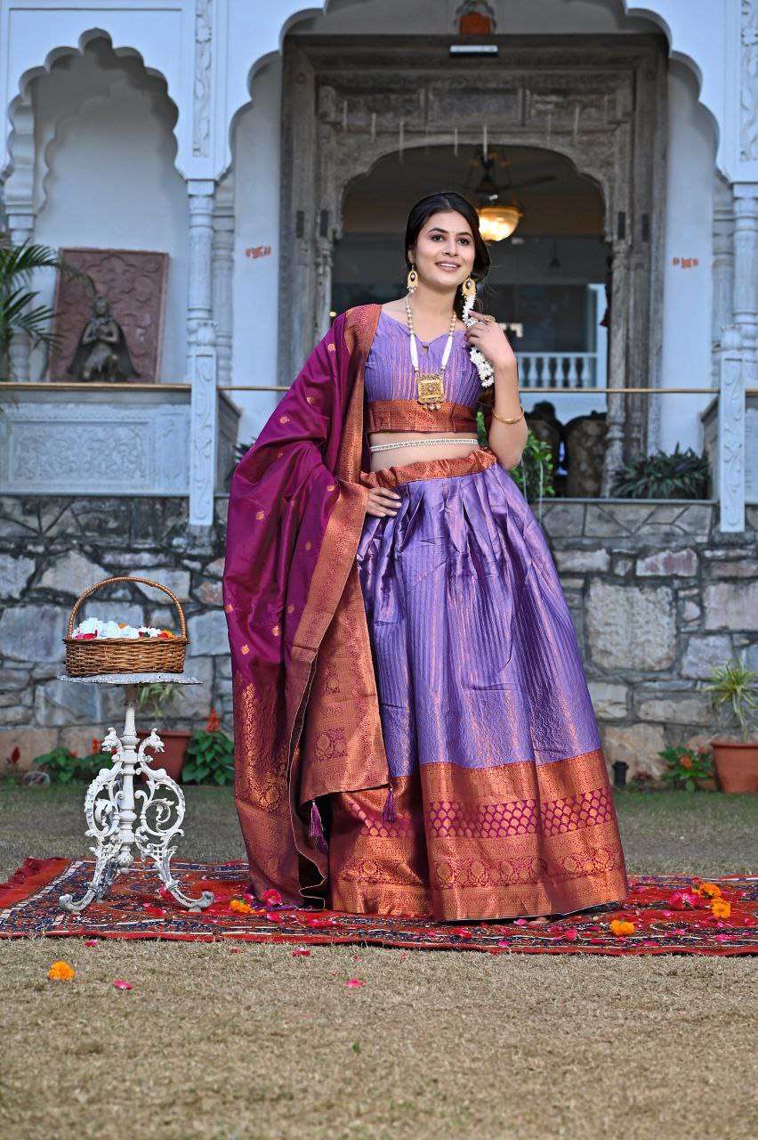 Women's Tussar Silk Patola Print Lehenga Choli Dupatta Set