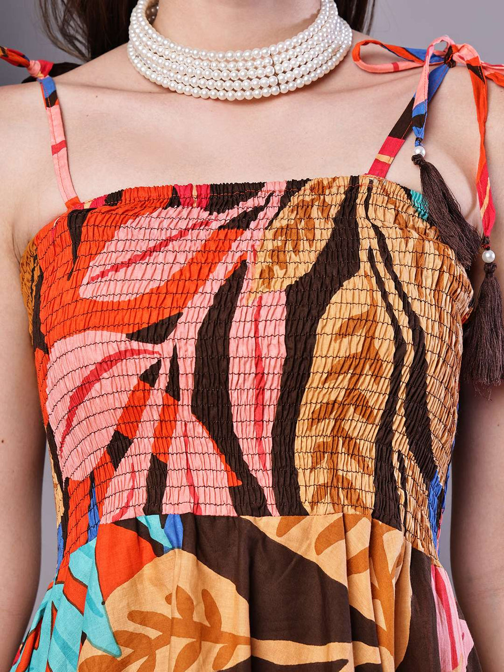 Women's MultiColor Abstract Print Cotton Handkerchief Hem Dress Midi Dresses