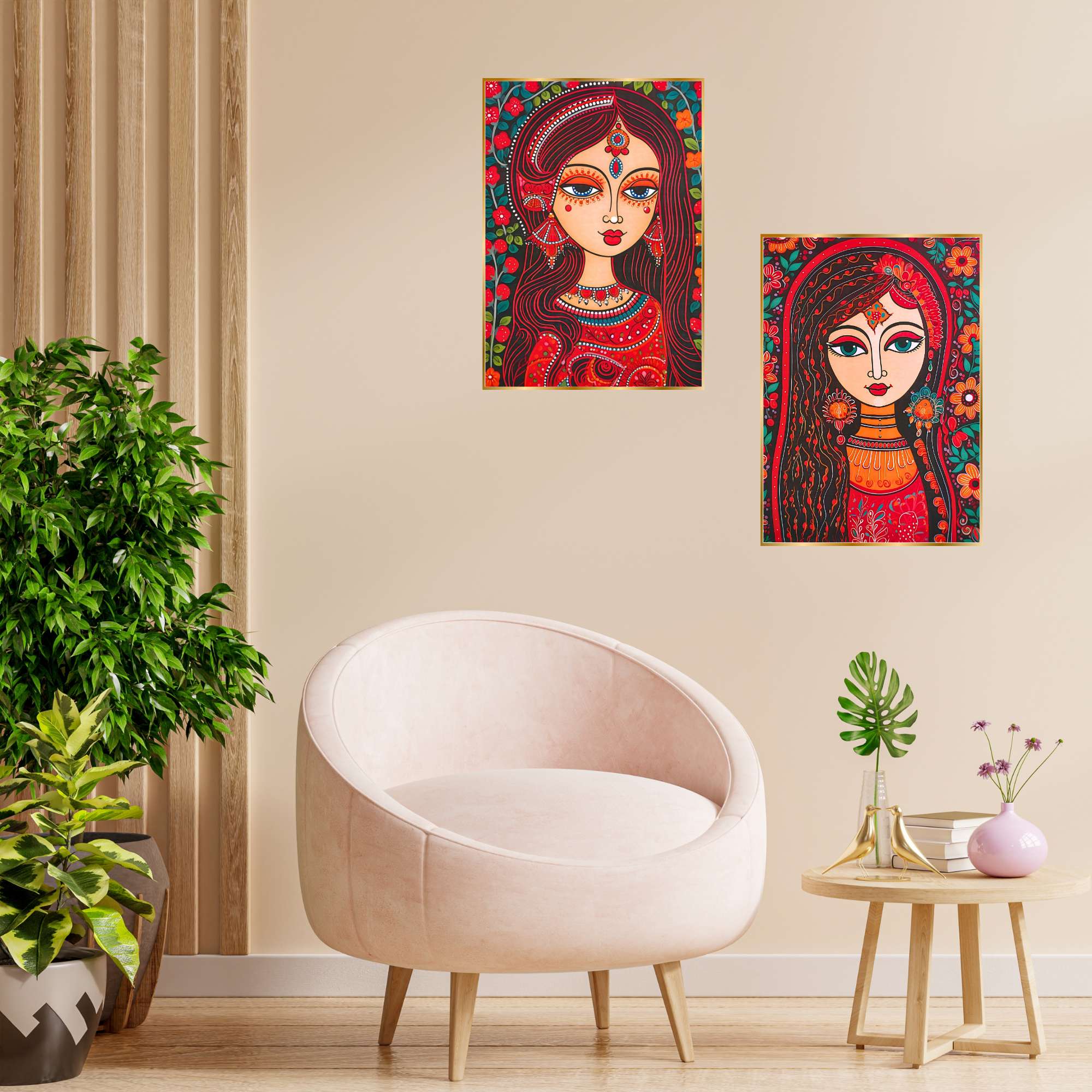 Set of Two Wall Paintings for Wall Dacoration Golden Framed Wall Paintings for Living Room & Bedroom Wall Art for Home Decoration & Office Wall Décor (14x11 inch CH-GD2-12)