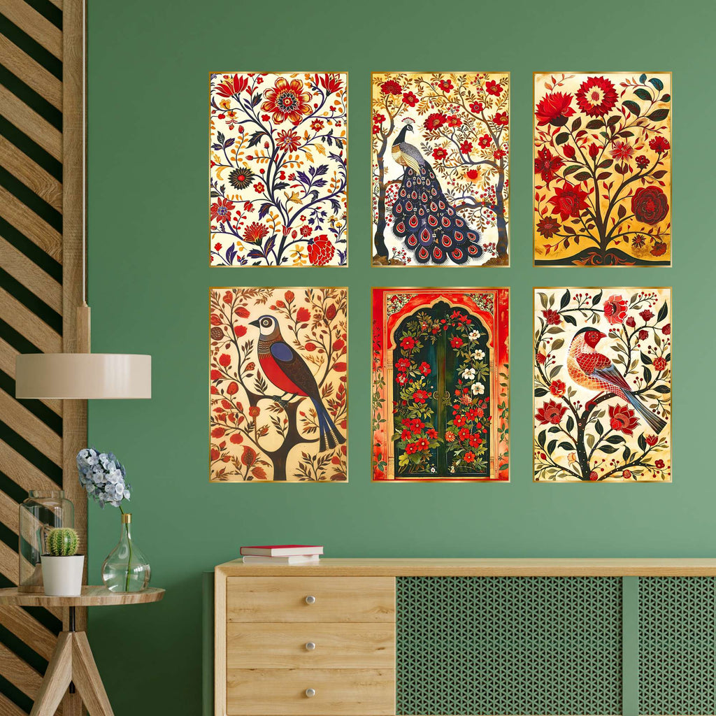 Set of Six Wall Paintings for Wall Dacoration Golden Framed Wall Paintings for Living Room & Bedroom Wall Art for Home Decoration & Office Wall Décor (13x10 inch CH-GD6-9)