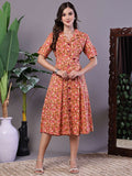 Women's MultiColor Velvet Floral Printed Fit & Flare Dress