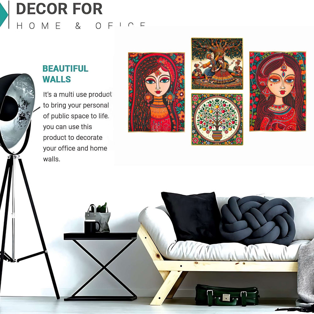 Set of Four Wall Paintings for Wall Dacoration Golden Framed Wall Paintings for Living Room & Bedroom Wall Art for Home Decoration & Office Wall Décor (13x10 inch CH-GD4-12)