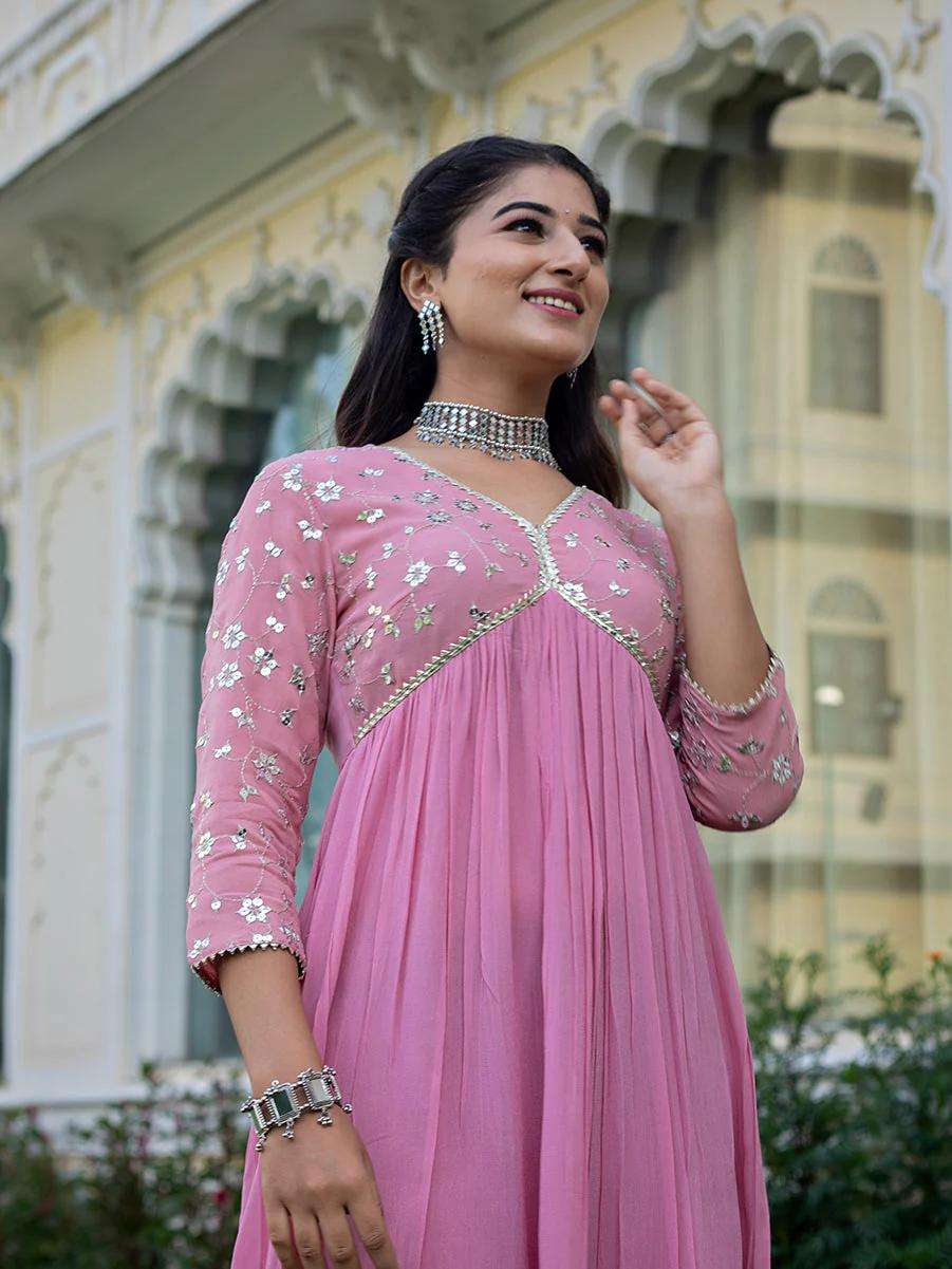 Women's Rayon embroidery work Georgette Fit & Flare Dress