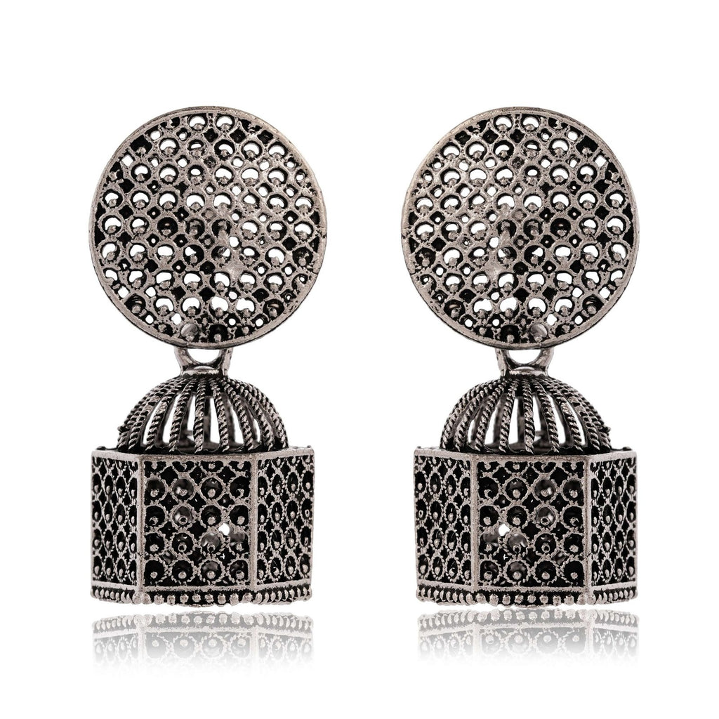Earrings for Women Traditional Silver AZ838-OXidised Jhumka Set | German Silver Chand Baliyan & Jhumkas Earrings | Birthday & Anniversary Gift -AZ838-OX-ER33