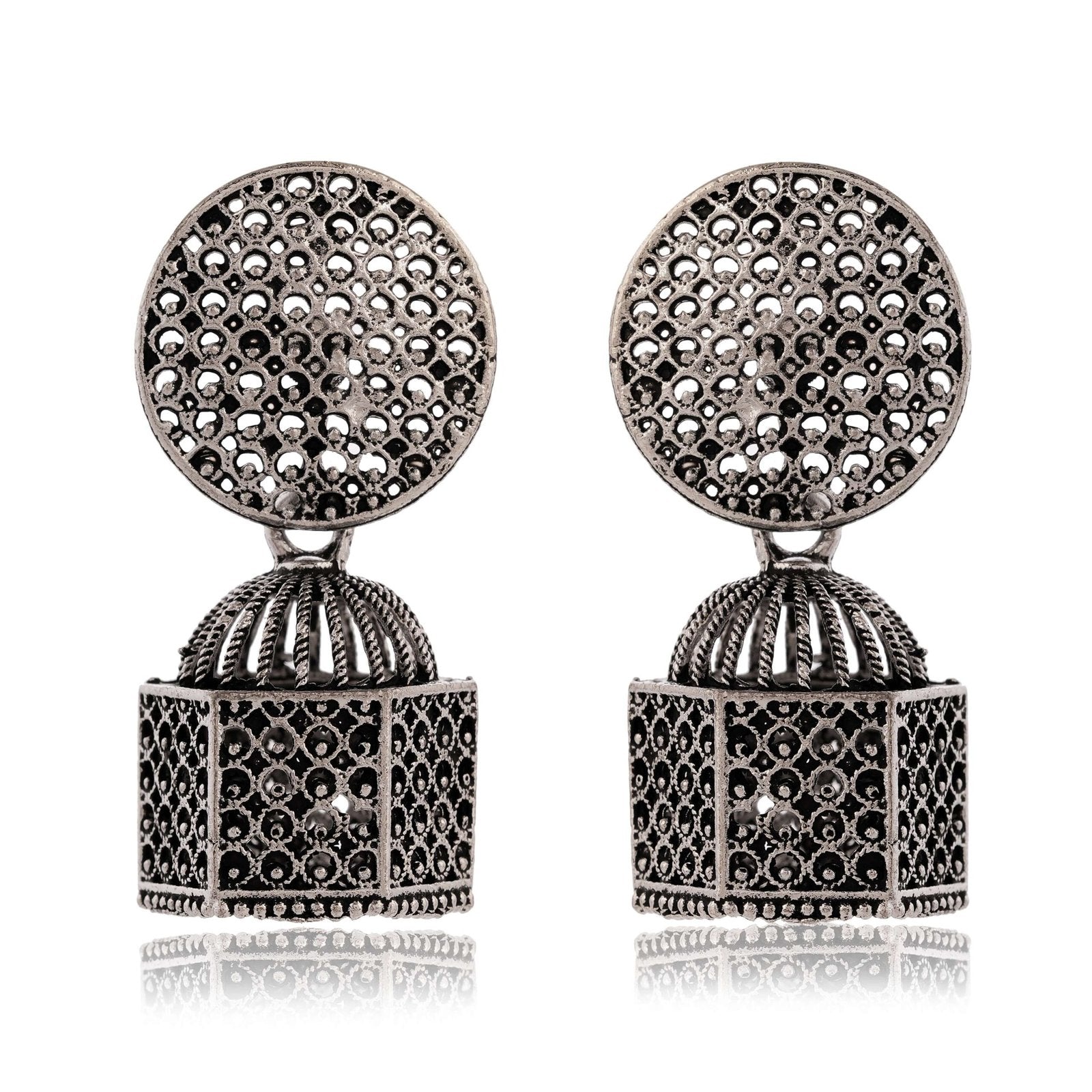 Earrings for Women Traditional Silver AZ838-OXidised Jhumka Set | German Silver Chand Baliyan & Jhumkas Earrings | Birthday & Anniversary Gift -AZ838-OX-ER33