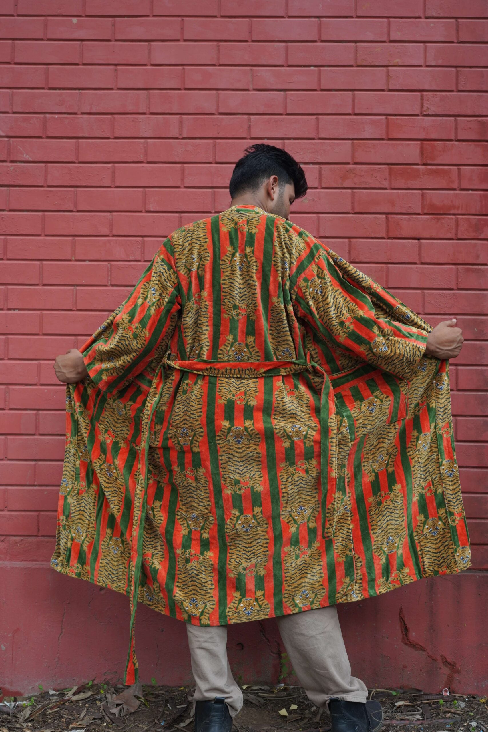 Womens Red Green Velvet Embroidered Jacket with Floral Design