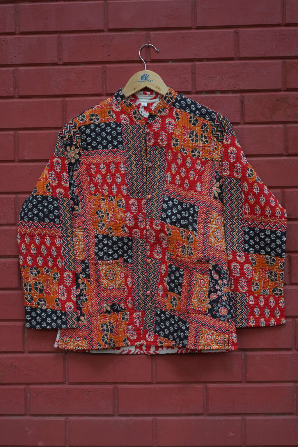 Womens Red Velvet Embroidered Jacket with Floral Design