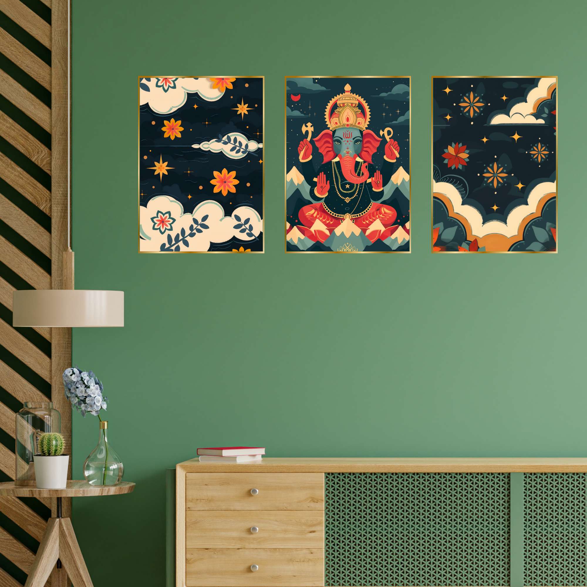 Set of Three Wall Paintings for Wall Dacoration Golden Framed Wall Paintings for Living Room & Bedroom Wall Art for Home Decoration & Office Wall Décor (24x18 inch CH-GD3-6)