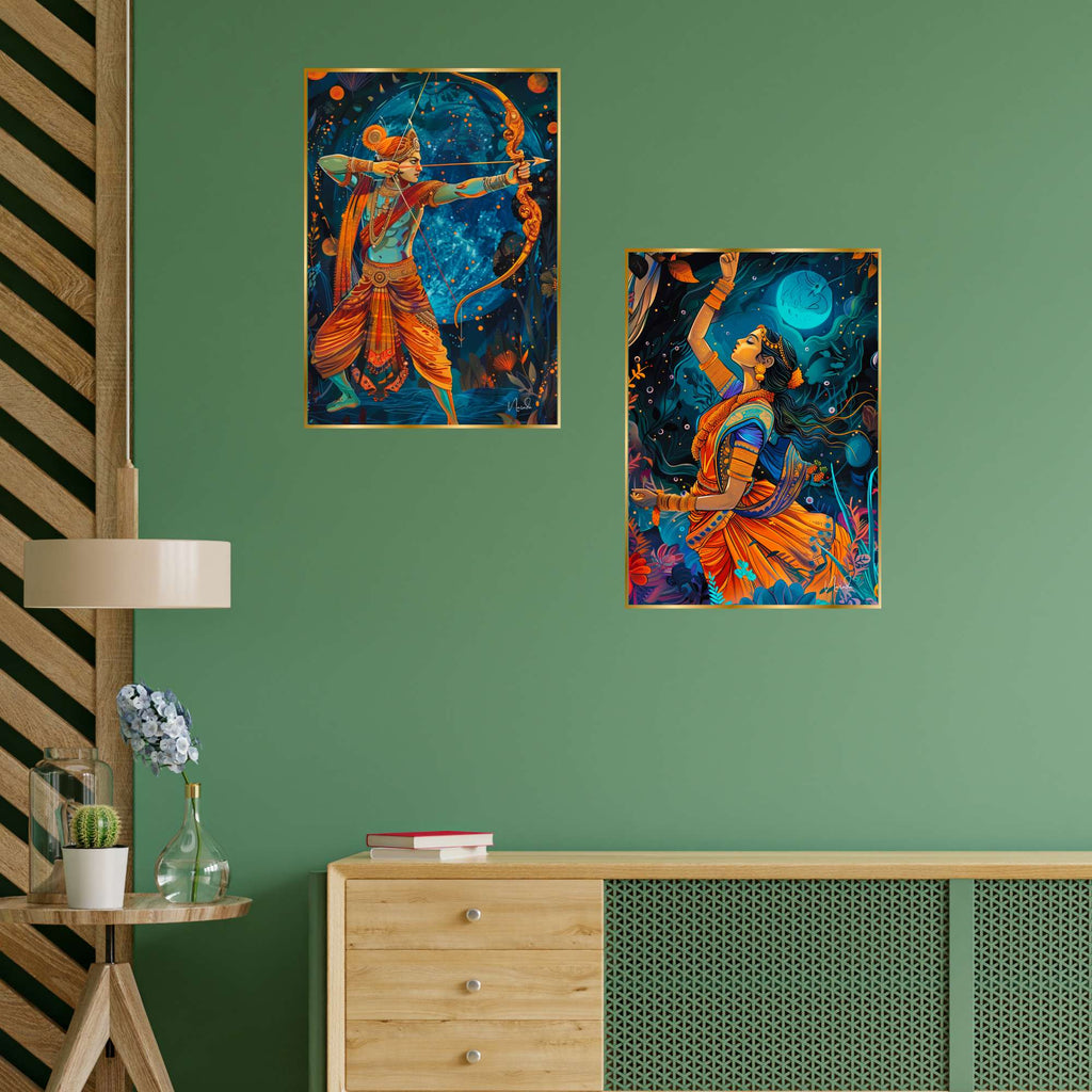 Set of Two Wall Paintings for Wall Dacoration Golden Framed Wall Paintings for Living Room & Bedroom Wall Art for Home Decoration & Office Wall Décor (14x11 inch CH-GD2-4)
