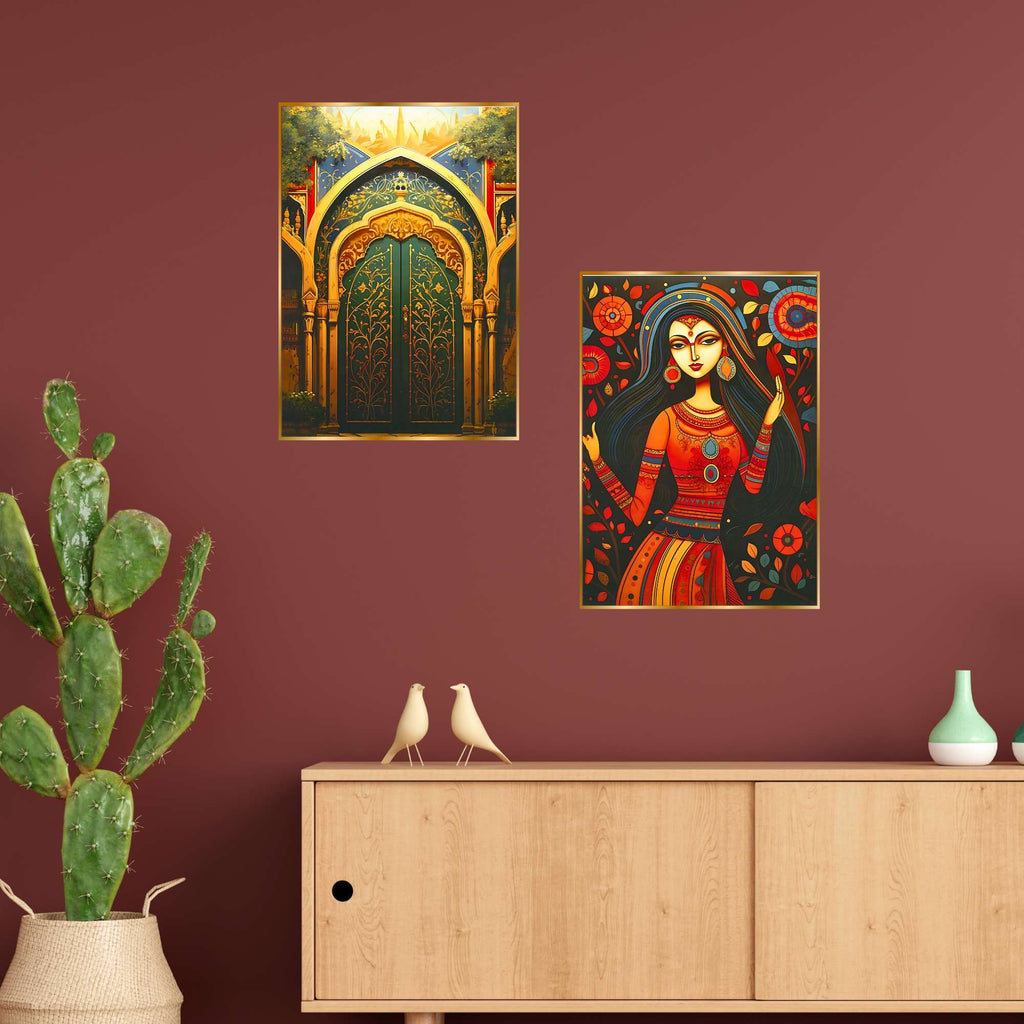 Set of Two Wall Paintings for Wall Dacoration Golden Framed Wall Paintings for Living Room & Bedroom Wall Art for Home Decoration & Office Wall Décor (14x11 inch CH-GD2-16)