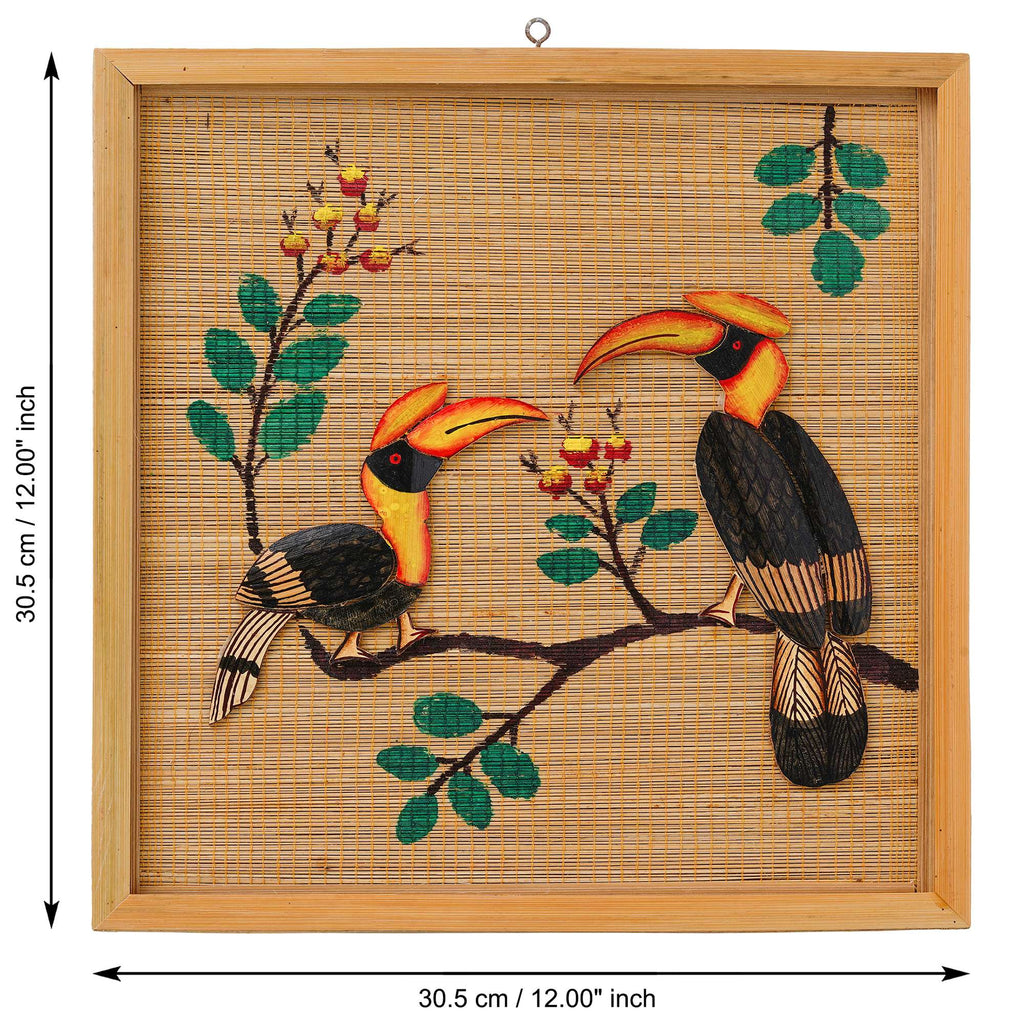 Bamboo Art Couple Hornbill Painting For Home Decor | Bamboo Art Gift For Multiple Occasions