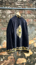 Womens Black Velvet Embroidered Jacket with Floral Design