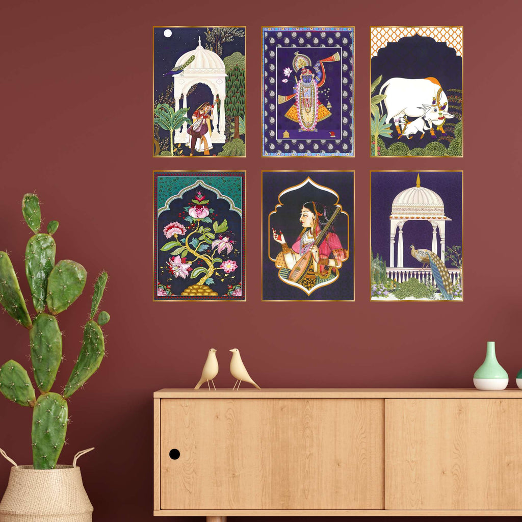 Set of Six Wall Paintings for Wall Dacoration Golden Framed Wall Paintings for Living Room & Bedroom Wall Art for Home Decoration & Office Wall Décor (13x10 inch CH-GD6-3)