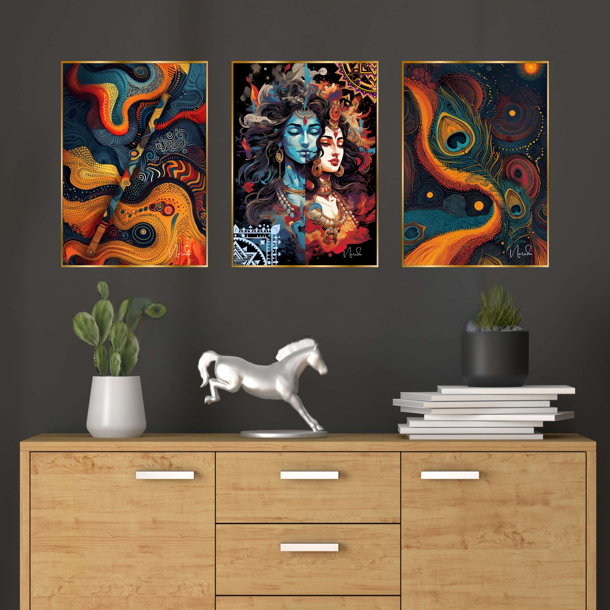Set of Three Wall Paintings for Wall Dacoration Golden Framed Wall Paintings for Living Room & Bedroom Wall Art for Home Decoration & Office Wall Décor (24x18 inch CH-GD3-5)