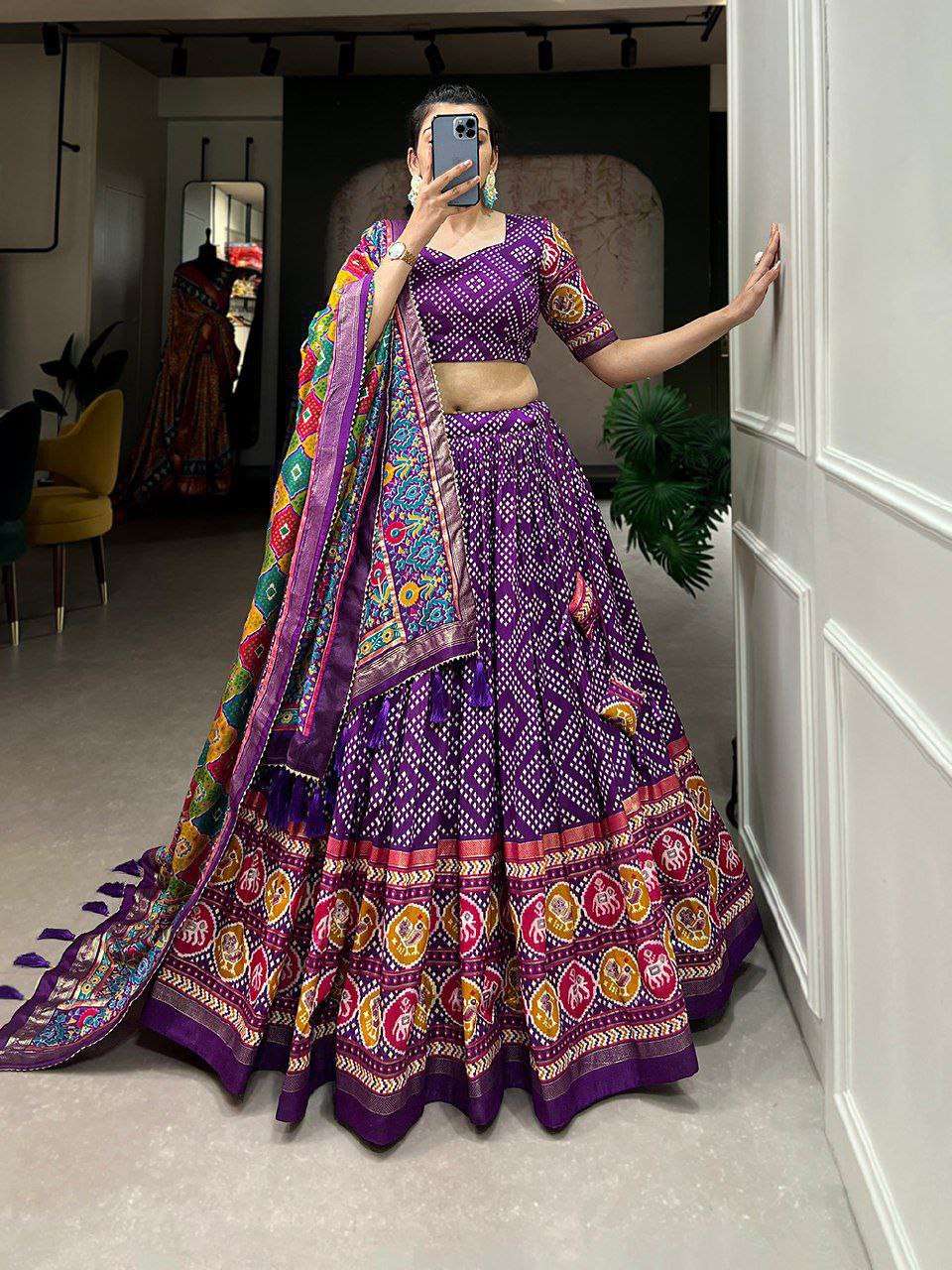 Women's Patola Print Lehenga Choli with Dupatta ? Traditional Gujarati Style Festive Wear