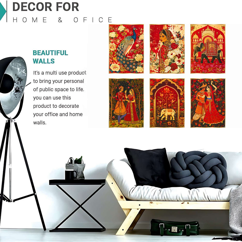 Set of Six Wall Paintings for Wall Dacoration Golden Framed Wall Paintings for Living Room & Bedroom Wall Art for Home Decoration & Office Wall Décor (17x13 inch CH-GD6-11)
