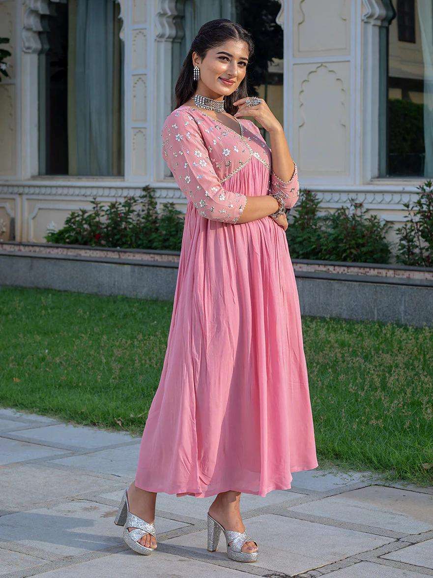 Women's Rayon embroidery work Georgette Fit & Flare Dress