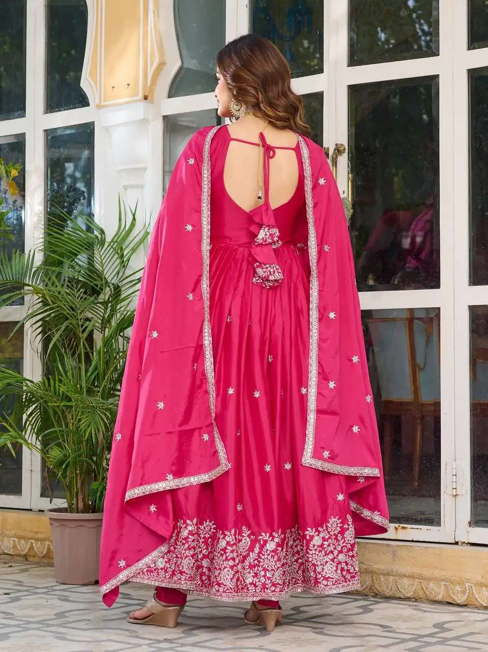 Women's American Silk Sequence Embroidery Long Anarkali Kurti Gown With Dupatta