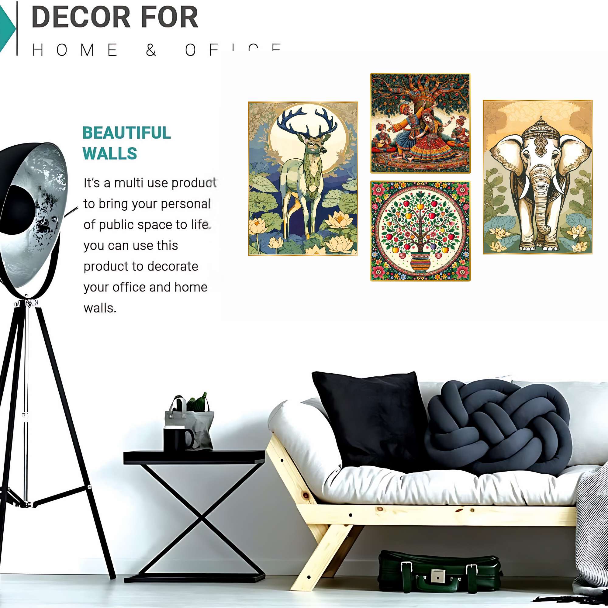 Set of Four Wall Paintings for Wall Dacoration Golden Framed Wall Paintings for Living Room & Bedroom Wall Art for Home Decoration & Office Wall Décor (13x10 inch CH-GD4-14)