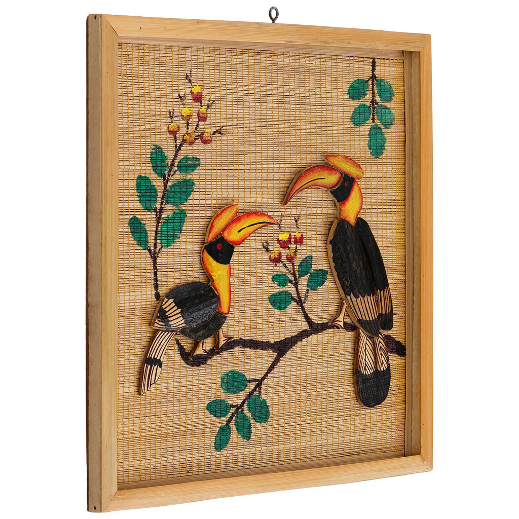 Bamboo Art Couple Hornbill Painting For Home Decor | Bamboo Art Gift For Multiple Occasions