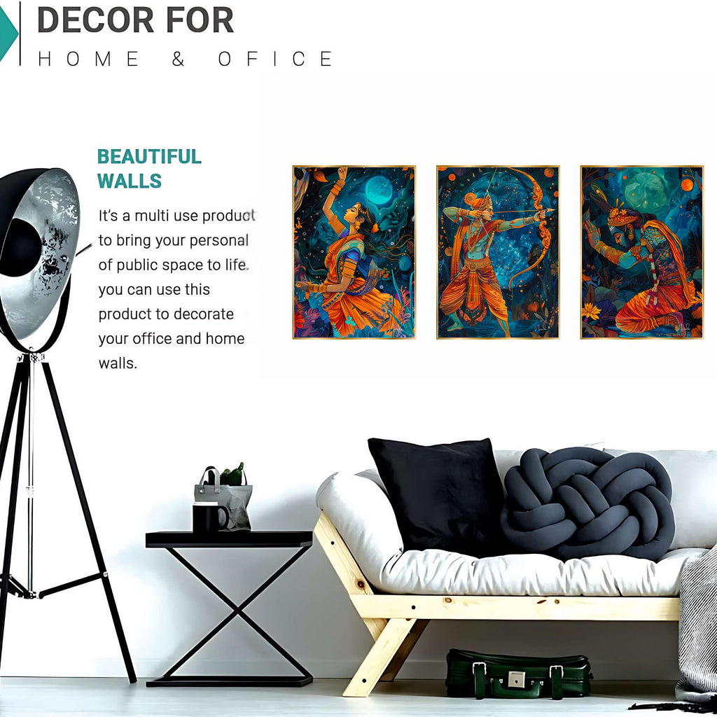 Set of Three Wall Paintings for Wall Dacoration Golden Framed Wall Paintings for Living Room & Bedroom Wall Art for Home Decoration & Office Wall Décor (24x18 inch CH-GD3-13)