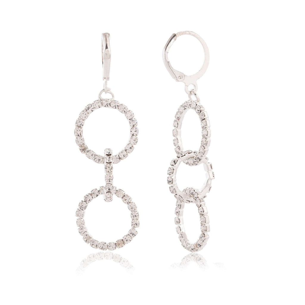 Women's Silver Circle Long Three Rhinestone Unique Western Earrings for Women Party Wear