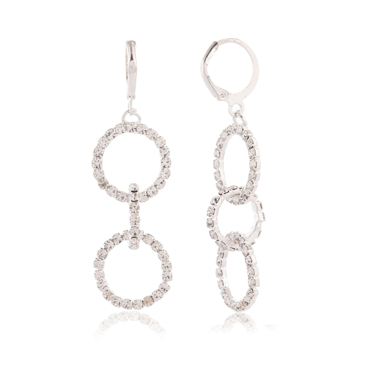 Women's Silver Circle Long Three Rhinestone Unique Western Earrings for Women Party Wear