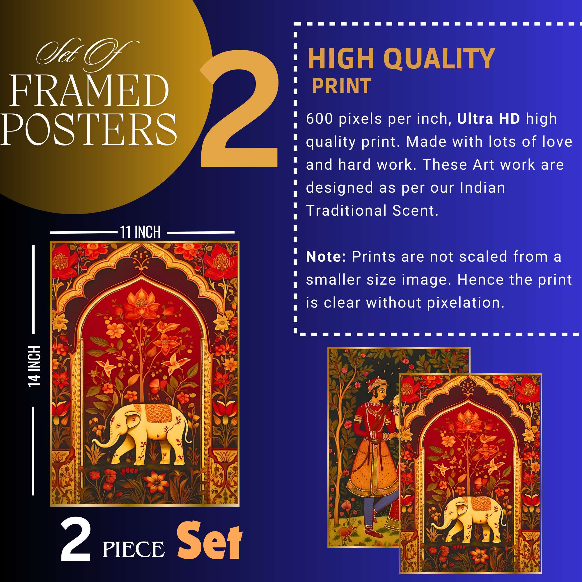 Set of Two Wall Paintings for Wall Dacoration Golden Framed Wall Paintings for Living Room & Bedroom Wall Art for Home Decoration & Office Wall Décor (14x11 inch CH-GD2-19)