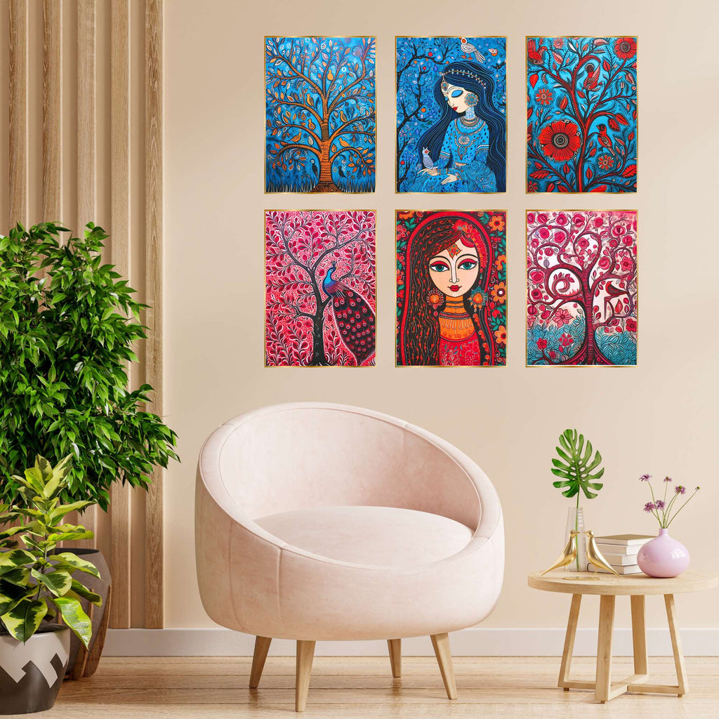 Set of Six Wall Paintings for Wall Dacoration Golden Framed Wall Paintings for Living Room & Bedroom Wall Art for Home Decoration & Office Wall Décor (17x13 inch CH-GD6-1)