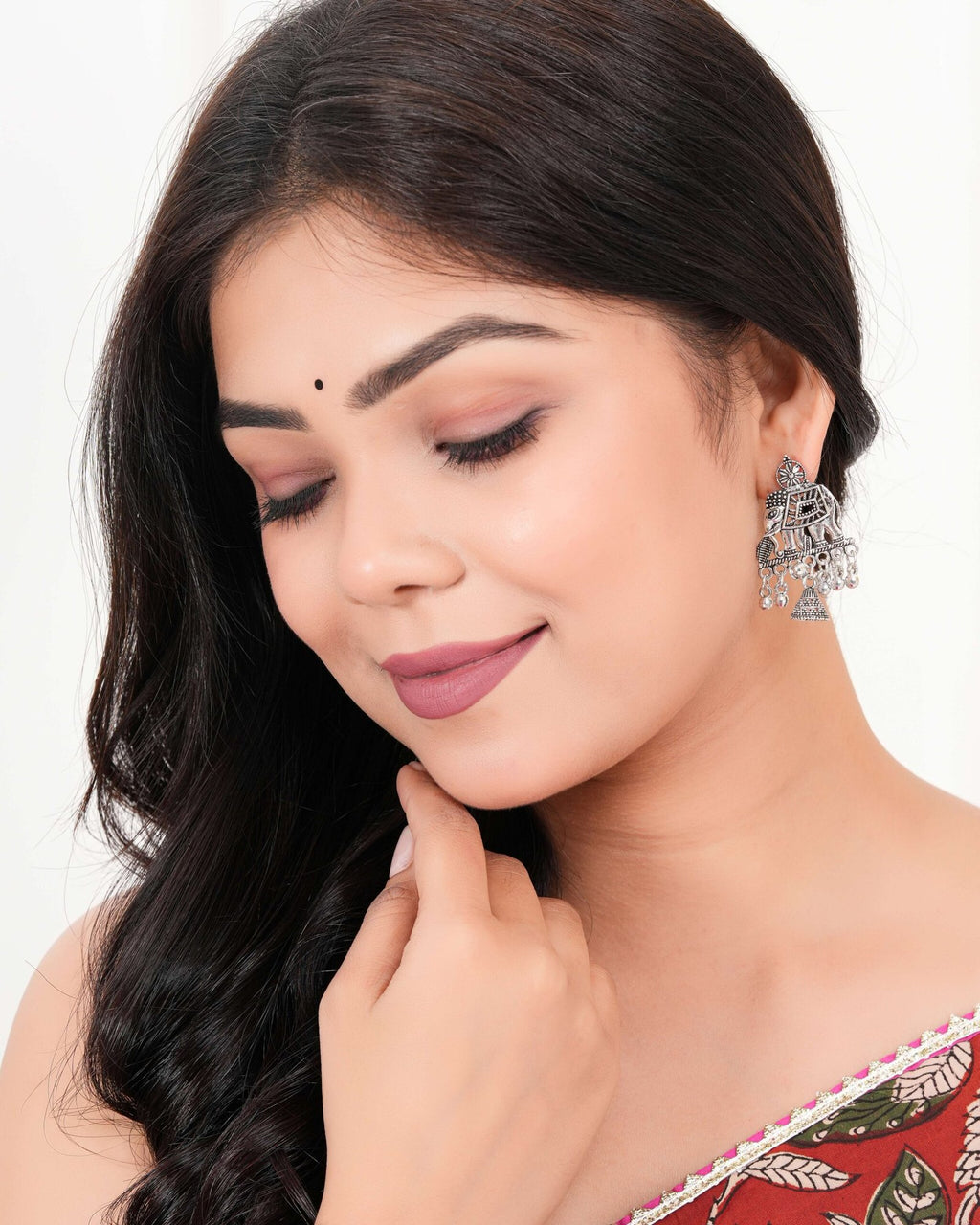 Women's Indian Traditional AZ838-OXidised Silver Earrings For Women | Elephent Design Jumki Wedding Wear