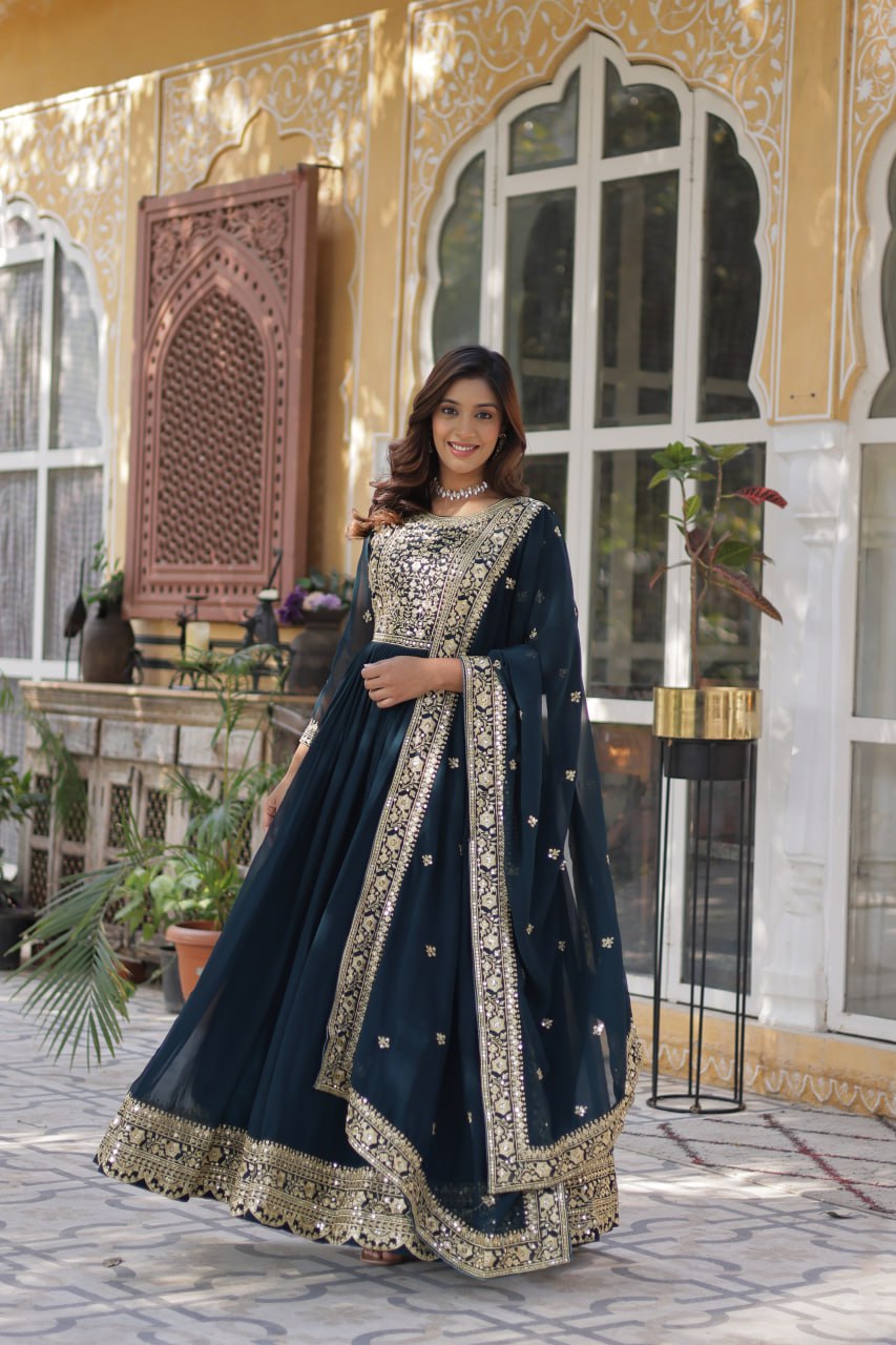 Women's Luxurious Plum Velvet Anarkali Gown with Heavy Gold Zari & Sequin Embroidery – Perfect for Weddings & Grand Festivities