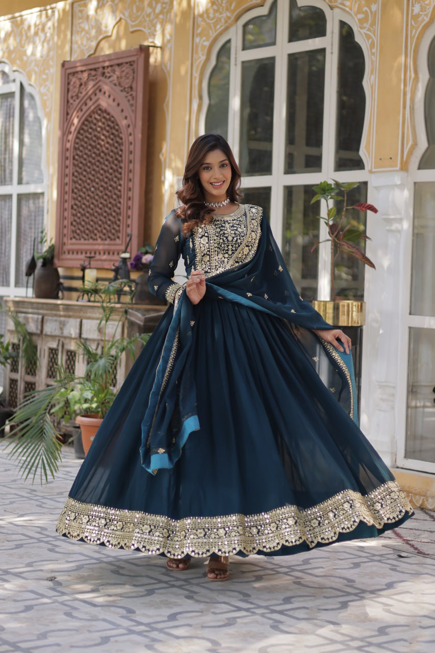 Women's Luxurious Plum Velvet Anarkali Gown with Heavy Gold Zari & Sequin Embroidery – Perfect for Weddings & Grand Festivities