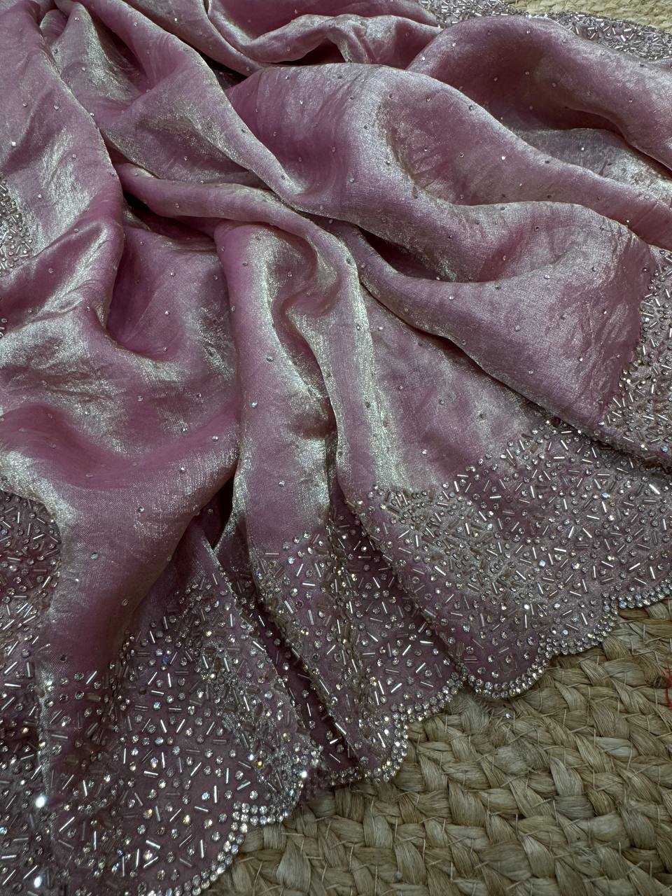 Women's Luxurious Shimmering Grey Organza Saree with Intricately Embroidered Black Blouse - Perfect for Festive & Evening Wear