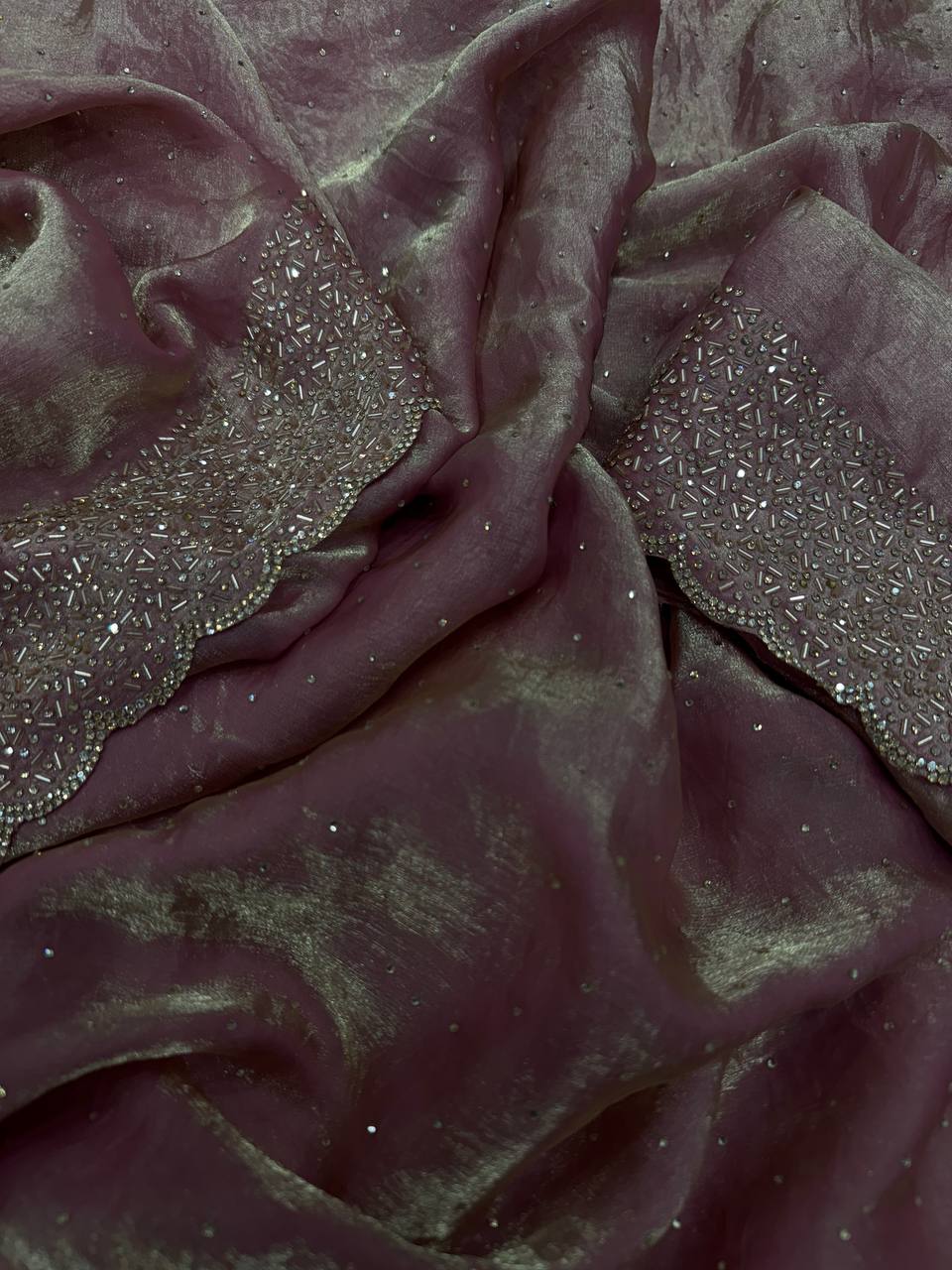 Women's Luxurious Shimmering Grey Organza Saree with Intricately Embroidered Black Blouse - Perfect for Festive & Evening Wear