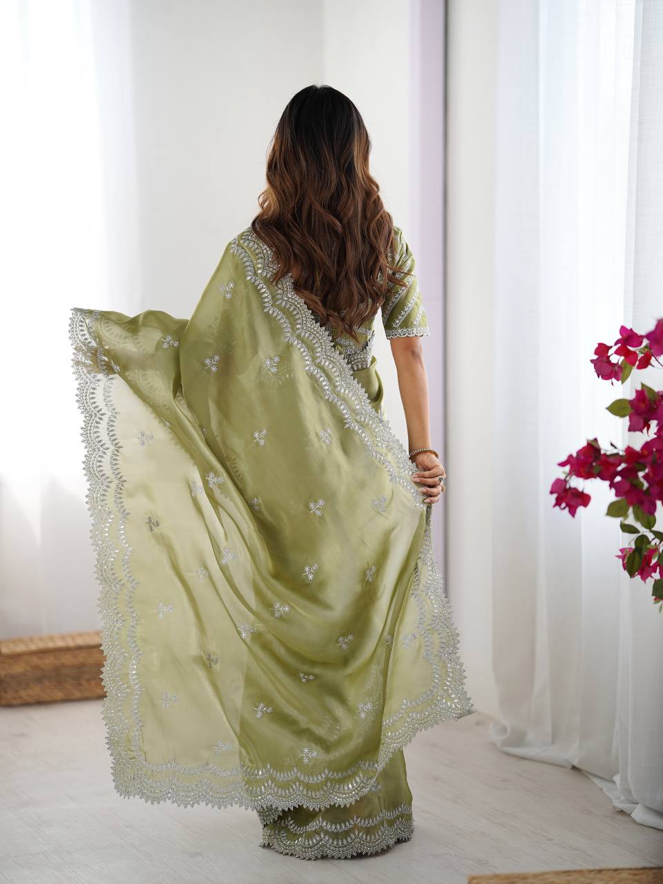 Women's Elegant Regal Purple Georgette Saree with Intricate Silver Thread & Sequin Embroidery – Complete with Embellished Blouse Piece for Festive & Party Wear