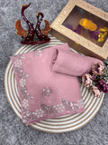 Women's Soft Pink Organza Saree with Delicate Pearl & Sequin Floral Embroidery – Lightweight Sheer Drape for Festive, Wedding & Party Wear