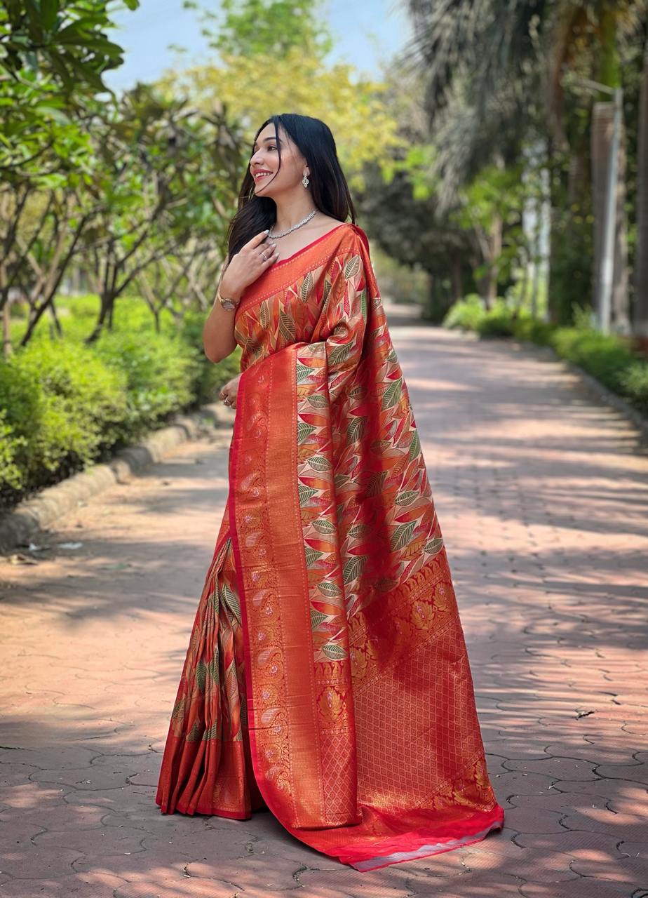 Women's Luxurious Pista Green & Pink Art Silk Saree with Intricate Leaf Weave & Broad Zari Border – Ideal for Festive & Wedding Occasions