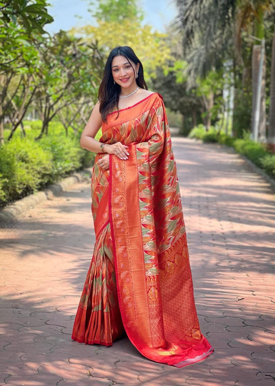 Women's Luxurious Pista Green & Pink Art Silk Saree with Intricate Leaf Weave & Broad Zari Border – Ideal for Festive & Wedding Occasions