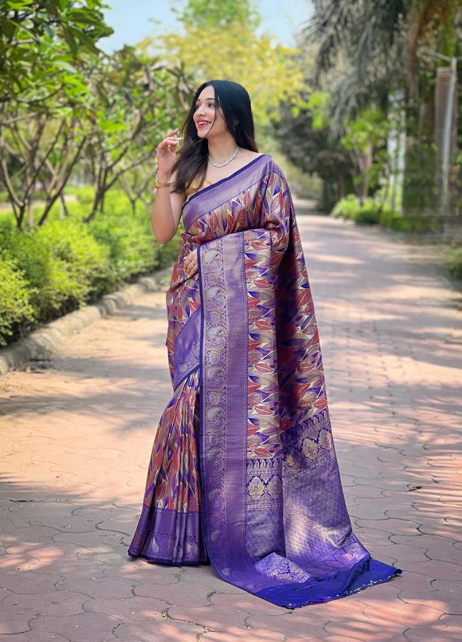 Women's Luxurious Pista Green & Pink Art Silk Saree with Intricate Leaf Weave & Broad Zari Border – Ideal for Festive & Wedding Occasions