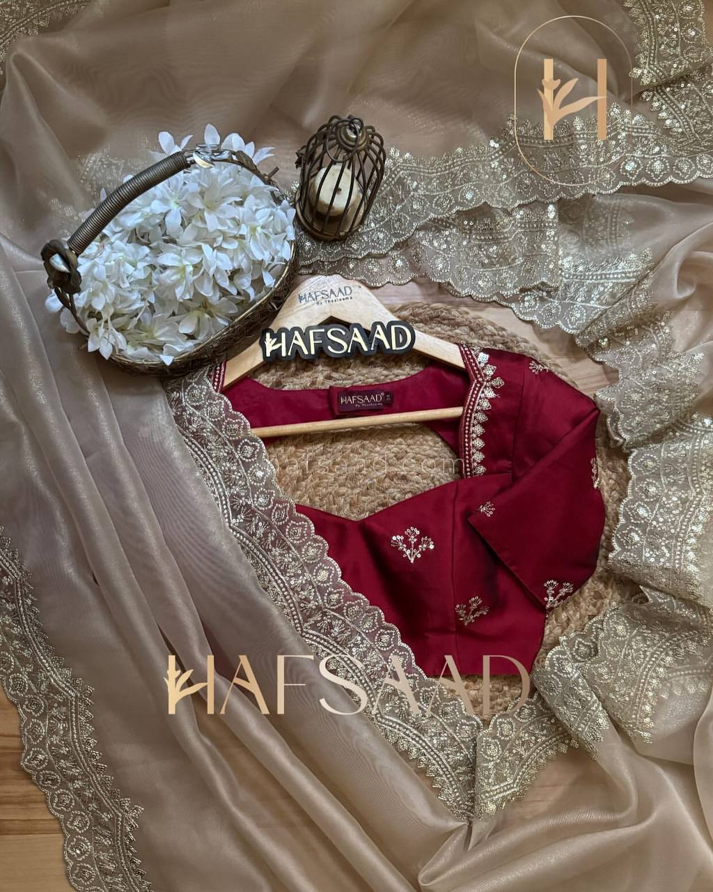 Luxurious Ivory Organza Dupatta with Heavy Golden Sequin & Zari Cutwork Border – Perfect for Weddings & Festive Layering