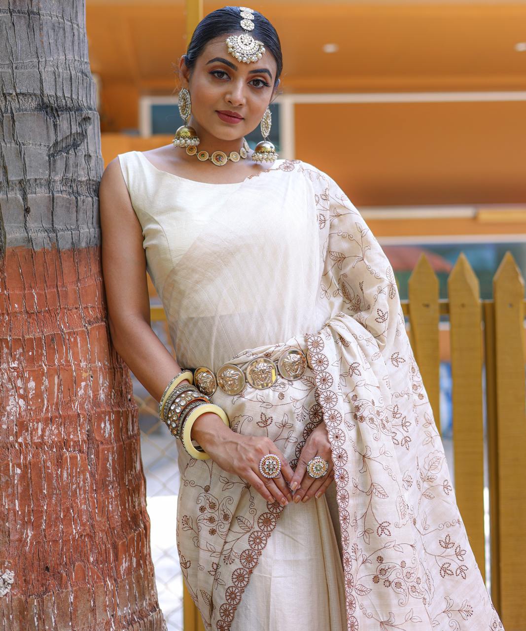 Women's Royal Prussian Blue Georgette Saree with Intricate Silver Thread & Mirror Work Embroidery – Perfect for Festive & Wedding Celebrations