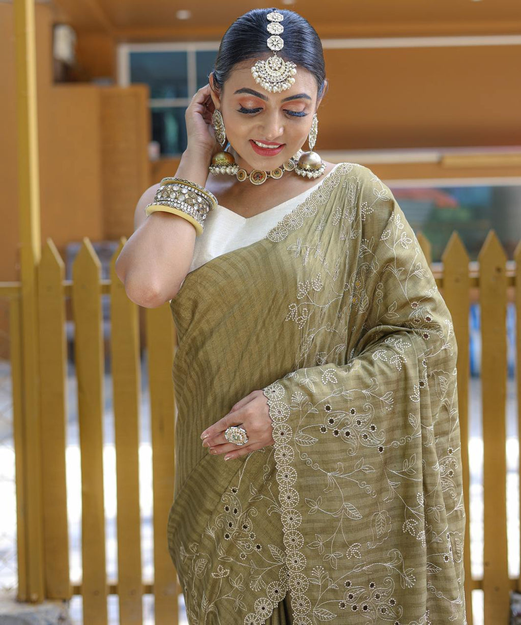 Women's Royal Prussian Blue Georgette Saree with Intricate Silver Thread & Mirror Work Embroidery – Perfect for Festive & Wedding Celebrations