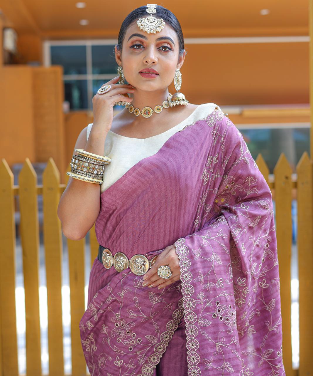 Women's Royal Prussian Blue Georgette Saree with Intricate Silver Thread & Mirror Work Embroidery – Perfect for Festive & Wedding Celebrations