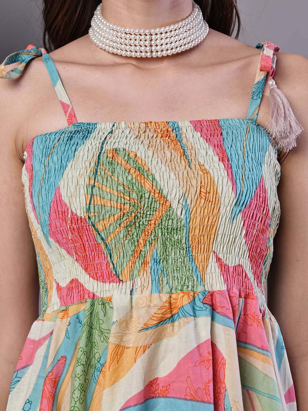 Women's Multicolor Printed Cotton Handkerchief Hem Dress Midi Dresses