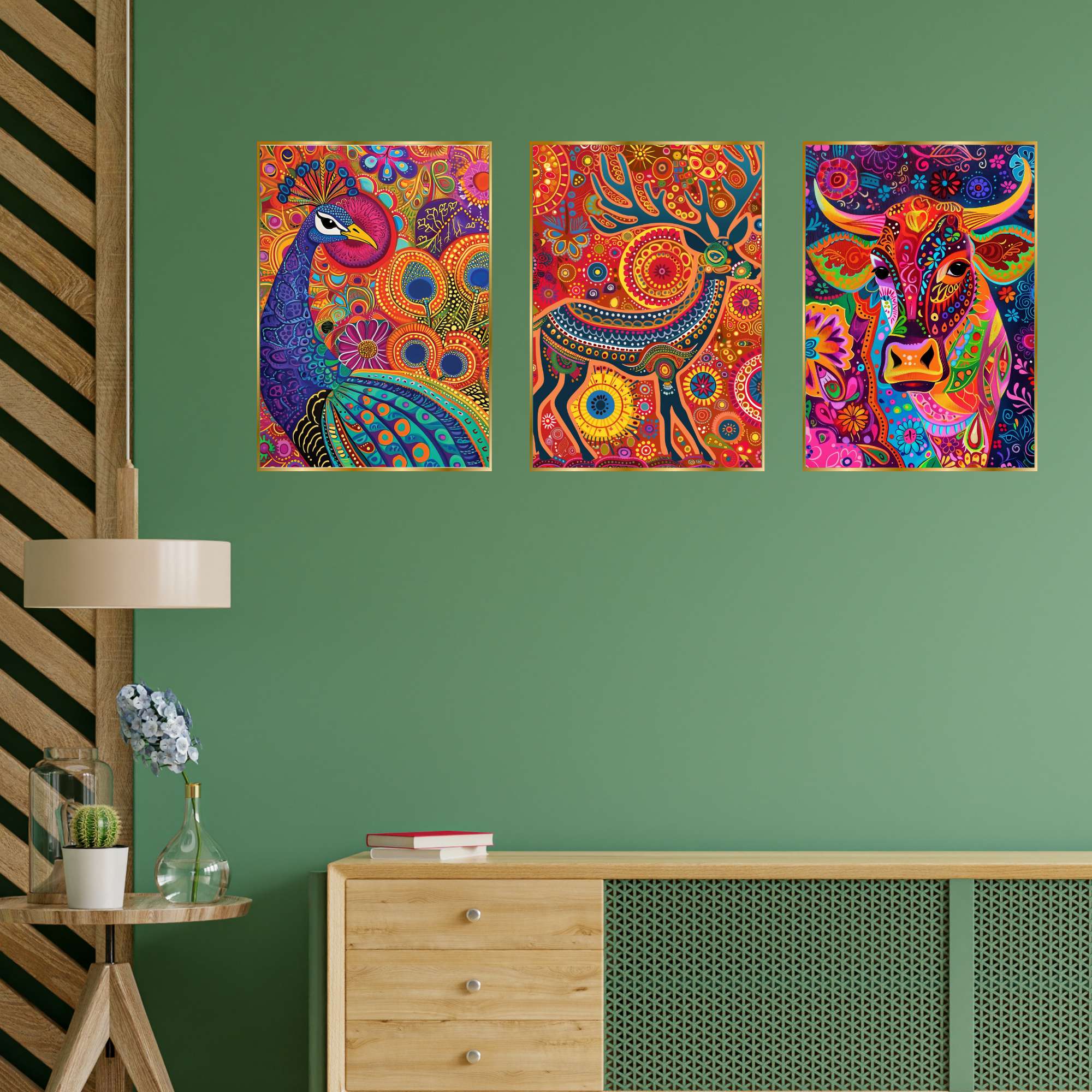 Set of Three Wall Paintings for Wall Dacoration Golden Framed Wall Paintings for Living Room & Bedroom Wall Art for Home Decoration & Office Wall Décor (18x12 inch CH-GD3-7)