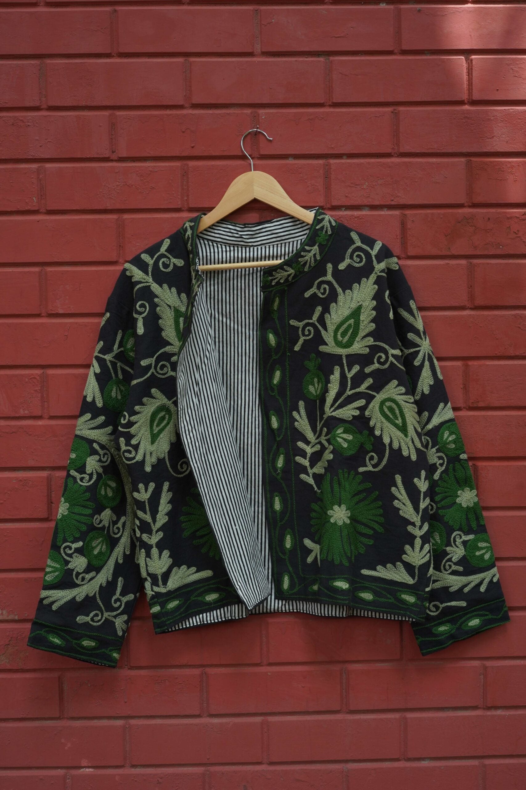 Womens Black Velvet Embroidered Jacket with Floral Design